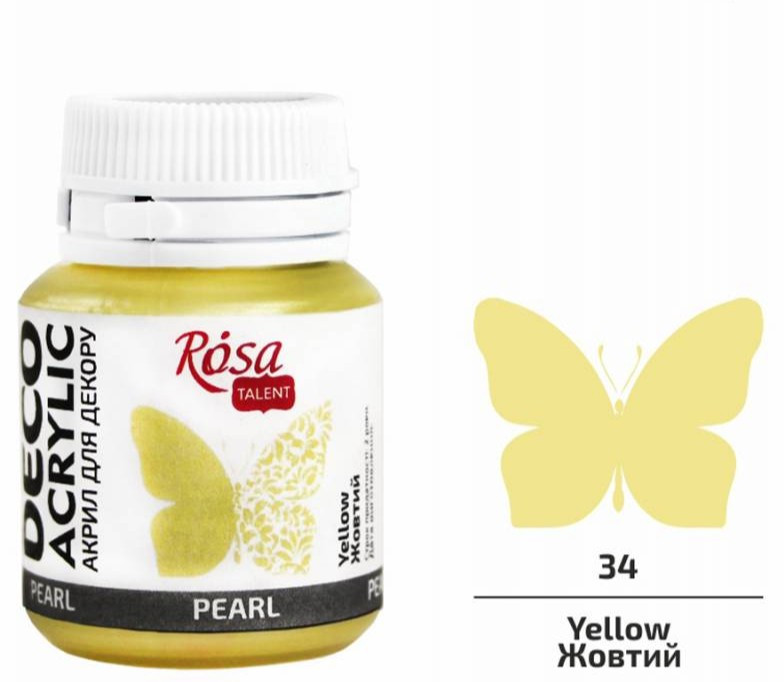 Акрил для декору жовтий перламутровий 20 мл Rosa Talent, 22034, фото 1