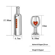 Сережки у вигляді келиха та пляшки вина RESTEQ. Сережки келих вина та пляшка, фото 3