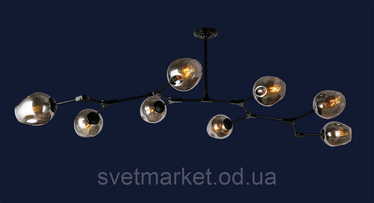 Люстра молекула чорна з попелястим плафоном 756LPR0231-8 BK+BK, фото 1