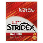 Stridex, Однокроковий засіб від вугрів, максимальна сила, без спирту, 90 м'яких серветок, фото 2
