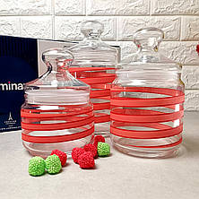 Набір скляних банок з рожевим декором Luminarc Spiral 3 шт (Q0397), фото 2