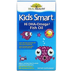 Kids Smart, риб'ячий жир з високим вмістом ДГК та омега-3, 30 жувальних капсул, Bioglan