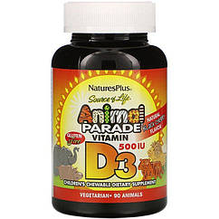 Вітамін Д для дітей, Animal Parade Vitamin D3 500 МО, Nature's Plus, (90 шт.)