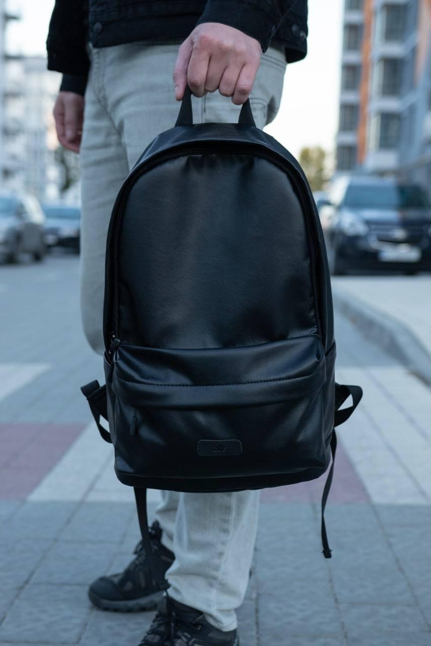 Рюкзак чорний шкіряний унісекс | Рюкзак міський, шкільний ЛЮКС якості
