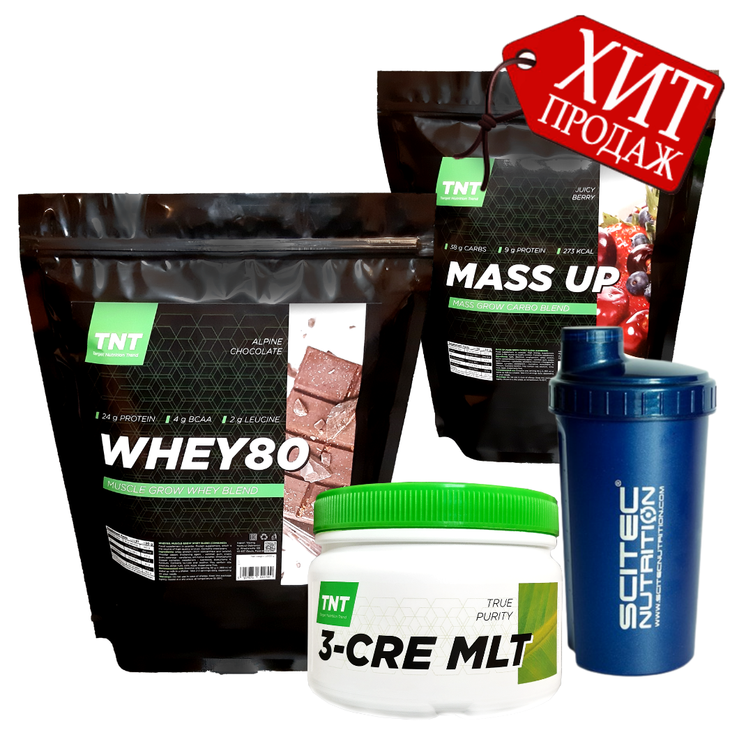 Полный масс набор комплекс: Whey 80 Протеин Poland 2 кг + Mass UpГейнер 2,5 кг + Креатин и шейкер