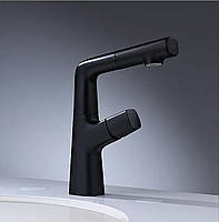 Змішувач для умивальника з витяжною лійкою чорного кольору Epelli Unico Nero