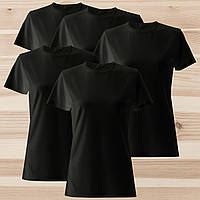 Комплект (набор 5шт.) женские футболки базовые однотонные черные. Майка под печать и нанесение