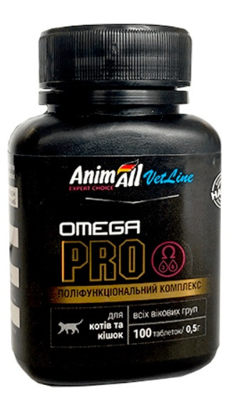 AnimAll VetLine Omega PRO Вітамінний комплекс з Омега для котів та кішок, 100 таб х 0,5 г, 5553, фото 1
