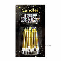 Свечки золото с надписью на торт Happy Birthday, 7,5 см, 12 шт