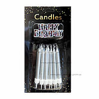 Свічки срібло із написом на торт Happy Birthday, 7,5 см, 12 шт