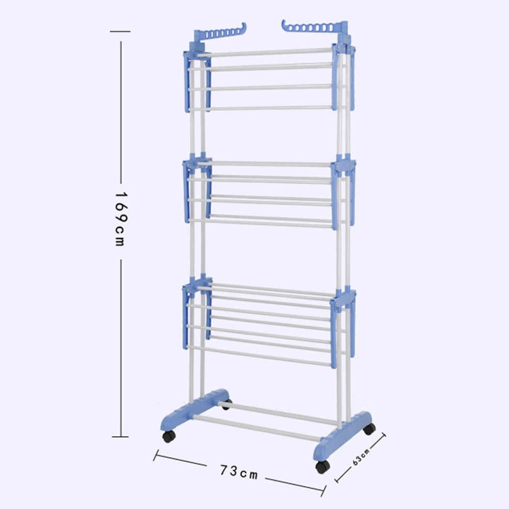 Универсальная складная напольная сушилка для одежды (вещей и белья) вертикальная, на 3 яруса, синяя (TS) - фото 9 - id-p1498950447