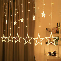 Светодиодная гирлянда штора звезды "Star curtain 12-WW" 4 м 120 LED, новогодняя гирлянда Тёплый белый (NV)