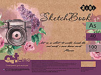 Скетчбук А5, 40 аркушів, пружина, білий блок 100 г/м2, фіолетовий, ART Line (ZB.1495)