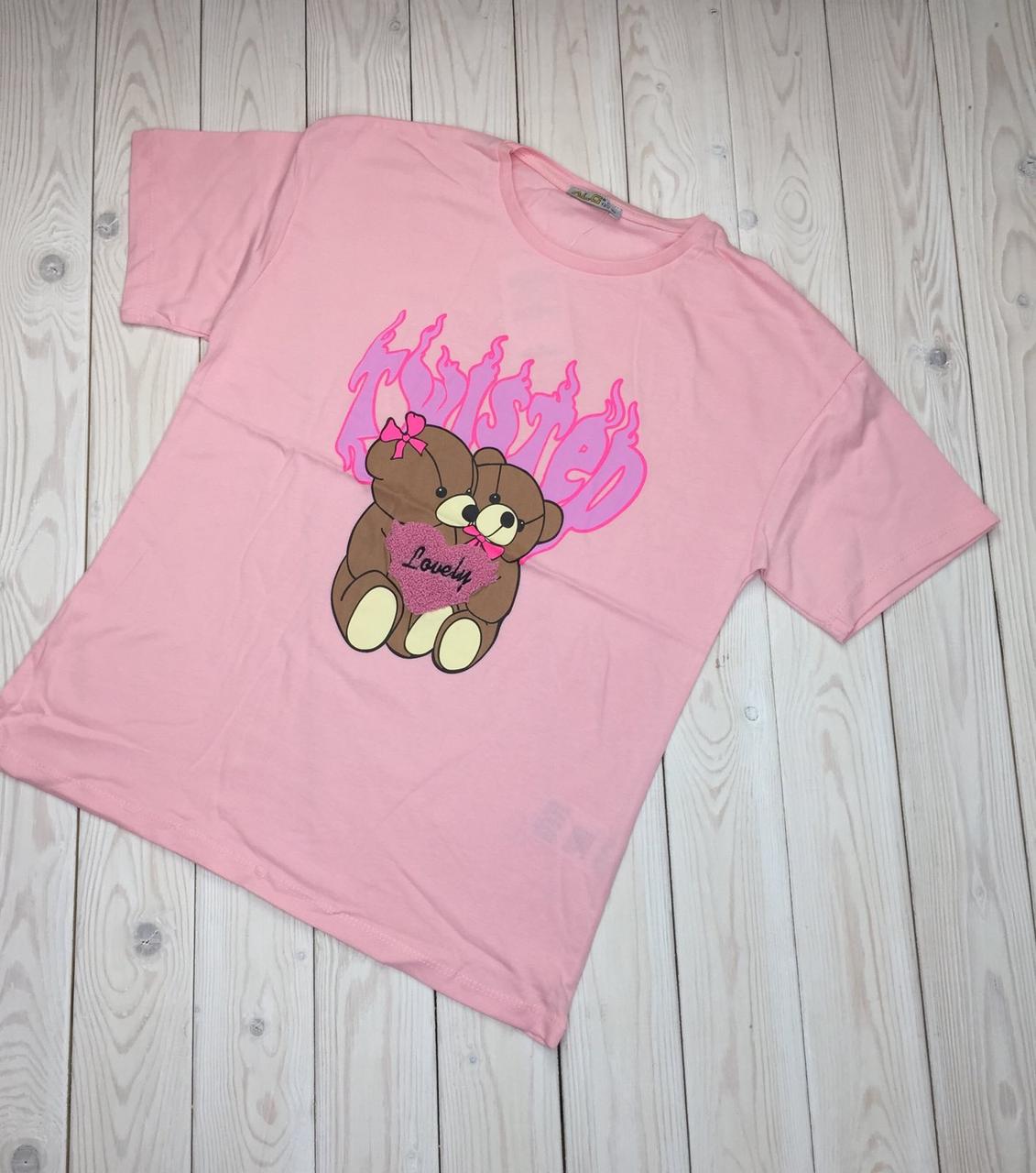 Дитяча футболка на дівчинку рожева з ведмедиками ( 8-12 років)