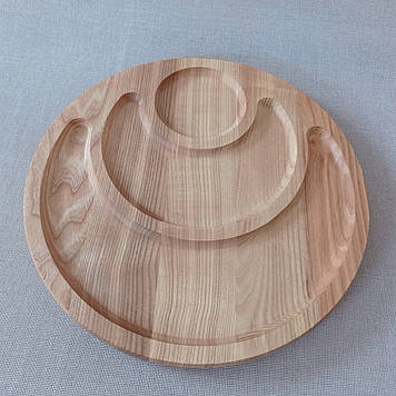 Менажниця дерев'яна дошка для подачі страв кругла на 3 секції і дошка для піци в одному з ясеня
