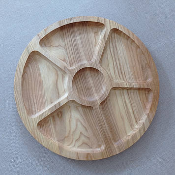 Менажниця дерев'яна дошка для подачі страв, кругла на 6 секцій з ясеня