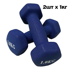Гантелі для фітнесу гумовим покриттяч S-Planeta по 1,0 кг (2шт * 1 кг), сині