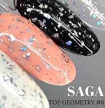 Топ SAGA professional без липкого шару Geometry 6, срібна голографічна крихта, 8 мл