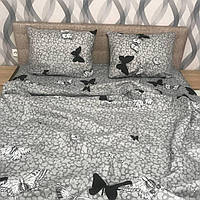 Двуспальное постельное белье Серый с бабочками