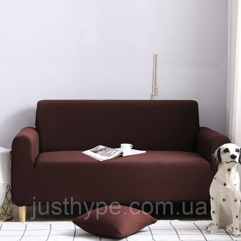 Чохол на диван універсальний для меблів колір коричневий 90-140см Код 14-0550
