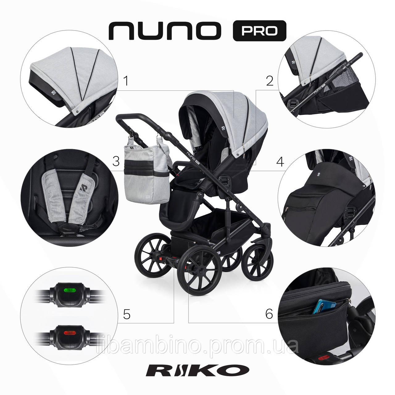 Детская универсальная прогулочная коляска 2 в 1 Riko Nuno PRO 01 Grey Fox - фото 2 - id-p1609595402