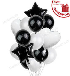Повітряні кульки "Mix", 14 шт., колір - чорний з білим (металік)