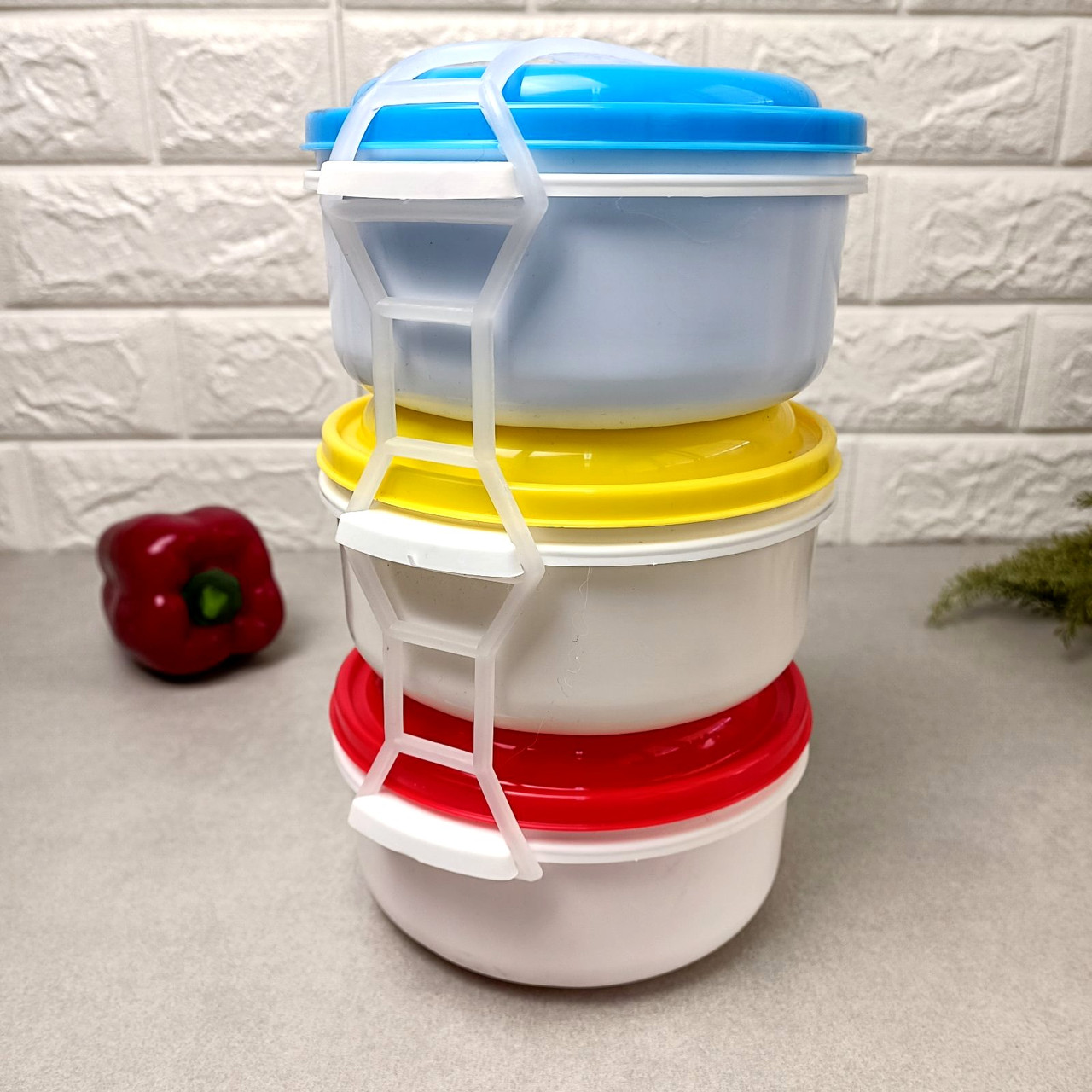 Набір круглих пластикових судочків для їжі 1л 3 в 1