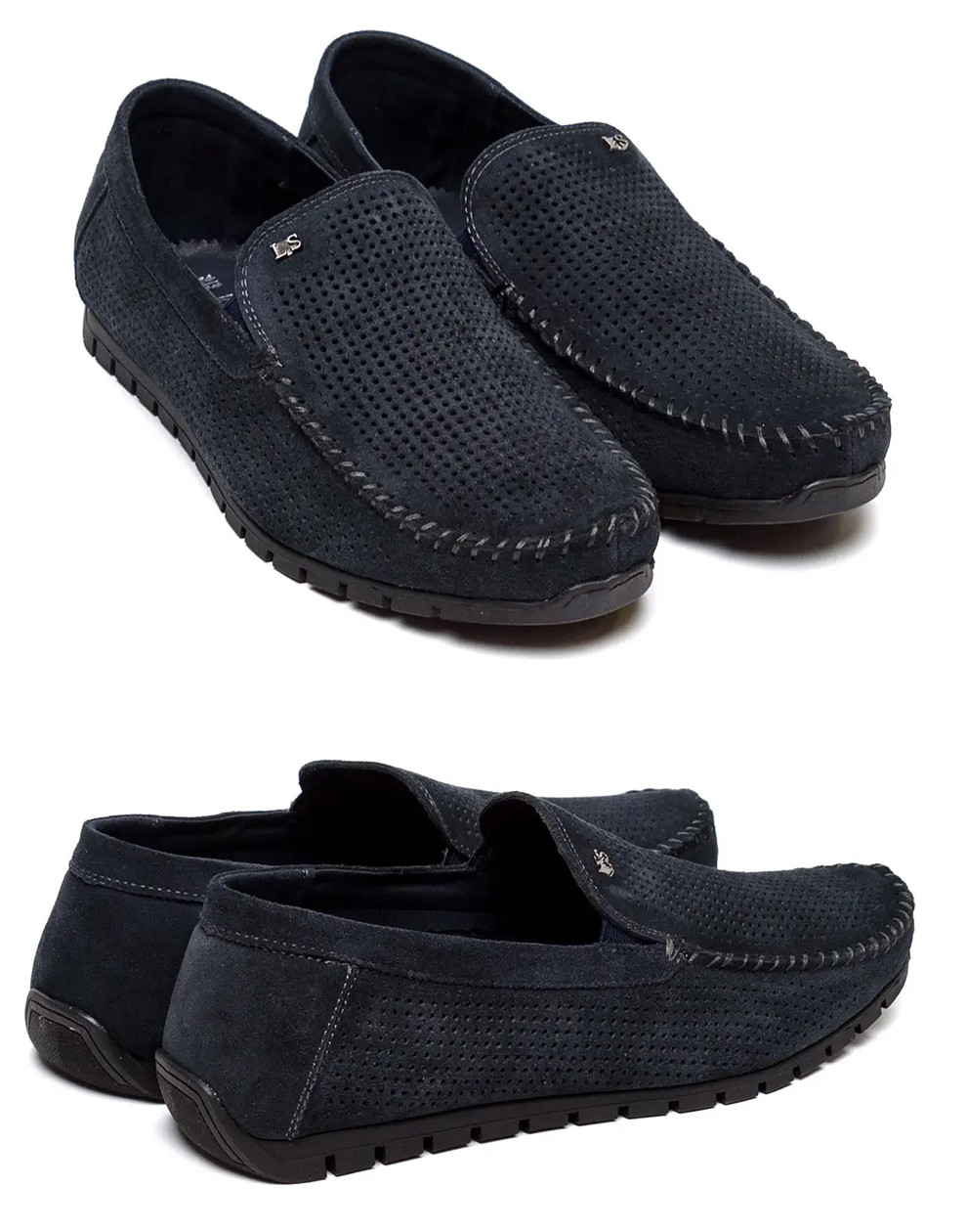 Чоловічі шкіряні літні кеди Legges Navy blue перфорація, туфлі сині, кеди повсякденні. Чоловіче взуття, фото 1