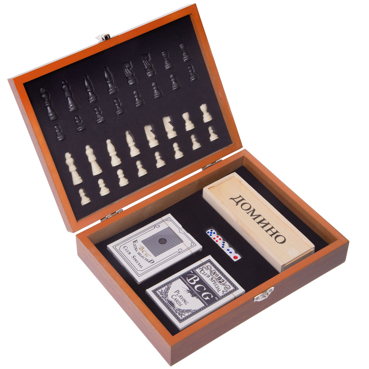 Набір 3 в 1 шахи, карти, доміно у футлярі (W2516B)
