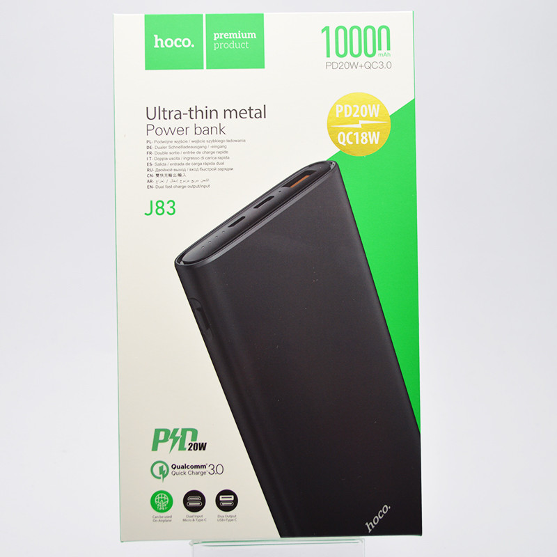 Зовнішній акумулятор із швидкою зарядкою PowerBank HOCO J83 Standard PD20W+QC3.0 10000mAh Black