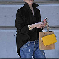 Бавовняна оверсайз сорочка з воланами на рукавах, Чорна