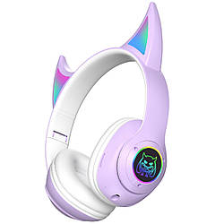 Бездротові дитячі MP3 Навушники з Вушками з підсвіткою з MicroSD Ear STN-25 Bluetooth Фіолетові