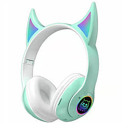 Бездротові дитячі MP3 Навушники з Вушками з підсвіткою з MicroSD Ear STN-25 Bluetooth Зелені