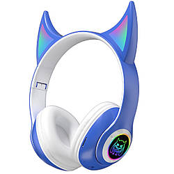 Бездротові дитячі MP3 Навушники з Вушками з підсвіткою з MicroSD Ear STN-25 Bluetooth Сині