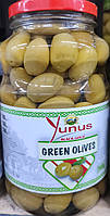Оливки Yunus зеленые с косточкой стекло 2650/1600 г