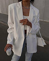 Женский пиджак удлиненный с карманами молочный Fashion