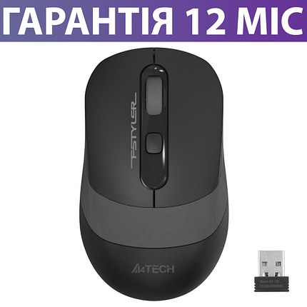 Безпровідна мишка A4Tech Fstyler FG10S чорно-сіра, тиха/безшумна, миша для ПК и ноутбука, фото 2