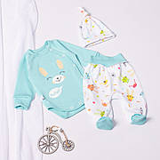 Детский костюм для новорожденного 3 предмета: распашонка, ползунки, шапочка  -  62 см (20 размер)