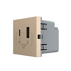 Механізм розетка USB-A і USB-C 36W Livolo золотий (VL-FCUA18W.UC18W-2AP)