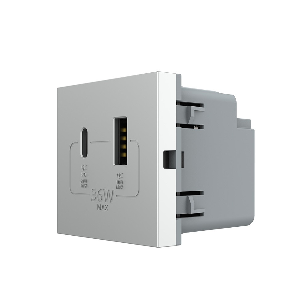Механізм розетка USB-A і USB-C 36W Livolo сірий (VL-FCUA18W.UC18W-2IP)