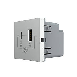 Механізм розетка USB-A і USB-C 36W Livolo сірий (VL-FCUA18W.UC18W-2IP)