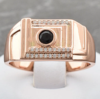 Печатка Xuping 11204 чорні фіаніти, позолота РО, ширина 10 мм, розмір 19, вага 5,8 г., чоловіча