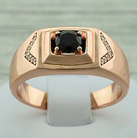 Печатка Xuping 11213 чорні фіаніти, позолота РО, ширина 8 мм, розмір 20, вага 5,4 г., чоловіча