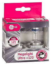 Автолампи GE Megalight Ultra +120% H4 12V 60/55W P43T 50440SNU 2шт., фото 2