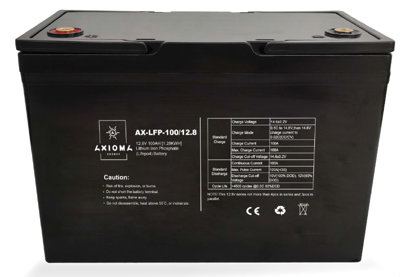 Акумулятор літієвий LiFePo4 12.8 В 100 A, AX-LFP-100/12.8 Axioma 4500 циклів, літій залізо фосфатний АКБ
