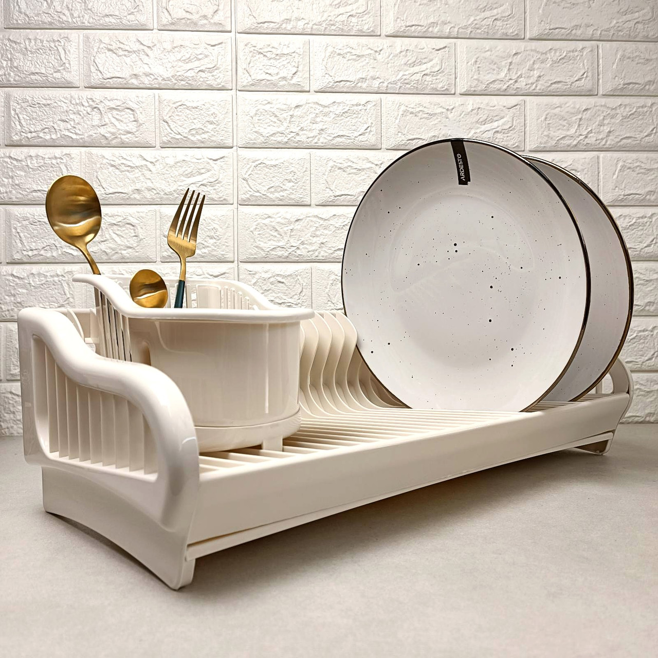 Пластикова сушарка для посуду з підставкою для сушіння столових приладів з піддоном
