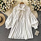 Біла сукня туніка з мереживом та перлами з поясом на талії та широкими рукавами (р. 42-44) 68PL4010, фото 3