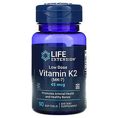Вітамін К2 (МК-7) 45 мкг, Low Dose Vitamin K2 (MK-7), Life Extension, 90 желатинових капсул