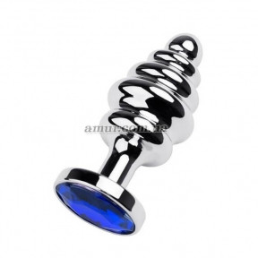 Анальна пробка Silver anal plug with blue gem