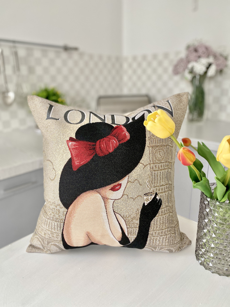 Декоративна наволочка 45х45 см,. одностороння гобеленова, фото 1